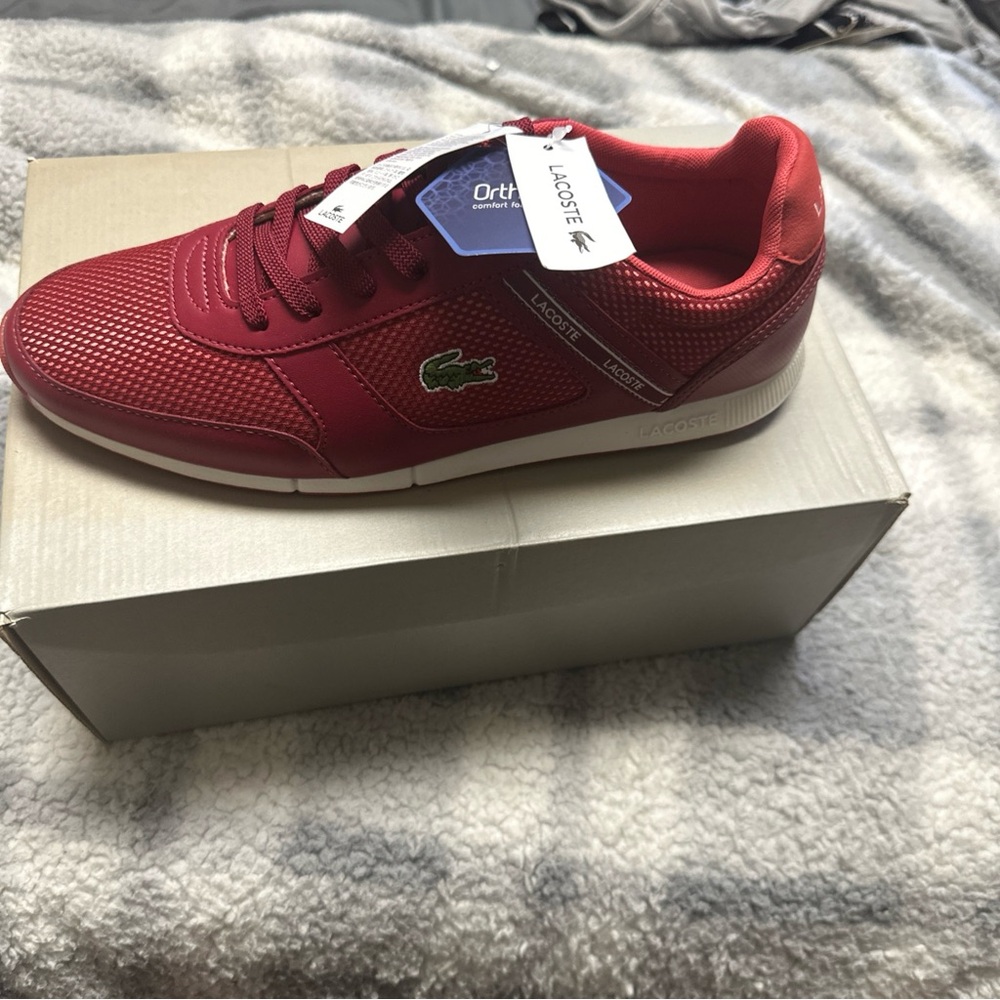 Lacoste Men's Red Low-Top Sneaker with Green Crocodile Logo